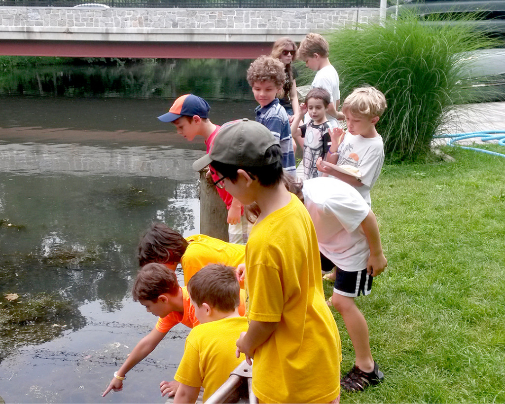 Scouts and friends played games on the river bank, including "spot the bug." Photo by Kurt Weber