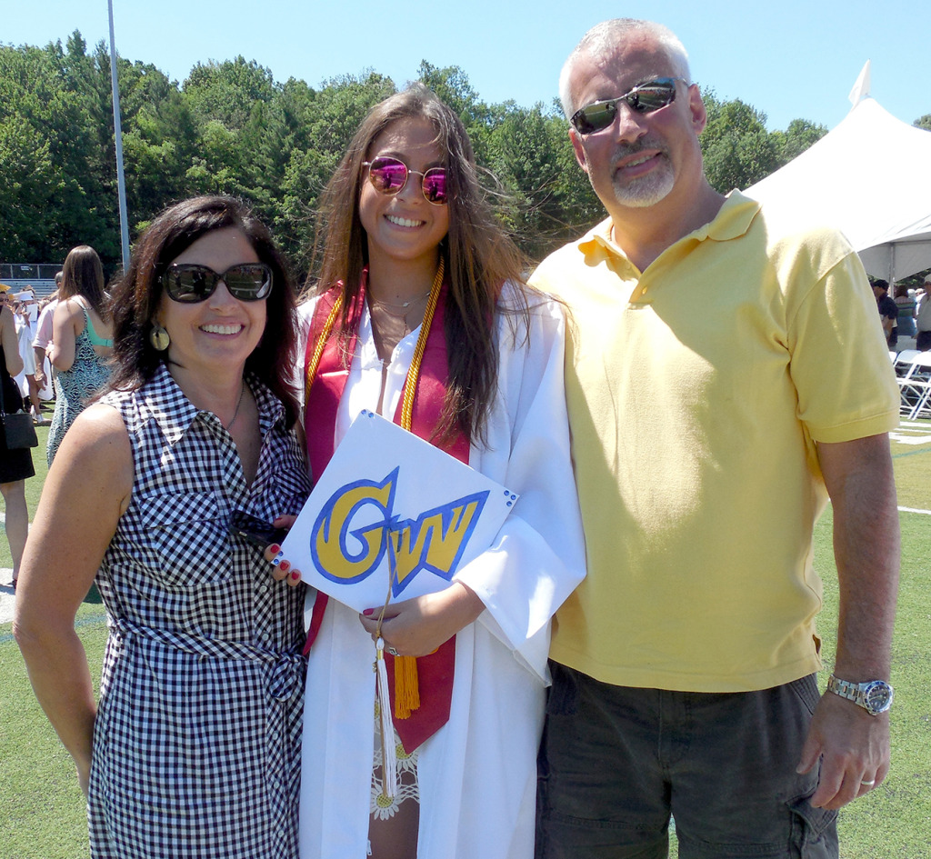 (above l-r) From left, Jennifer, Sarah and Mitch Kweit of Warren Township celebrate Sarah’s graduation on Wednesday, June 24, from Watchung Hills Regional High School immediately following the ceremony. Sarah plans to attend George Washington University, Washington, D.C.