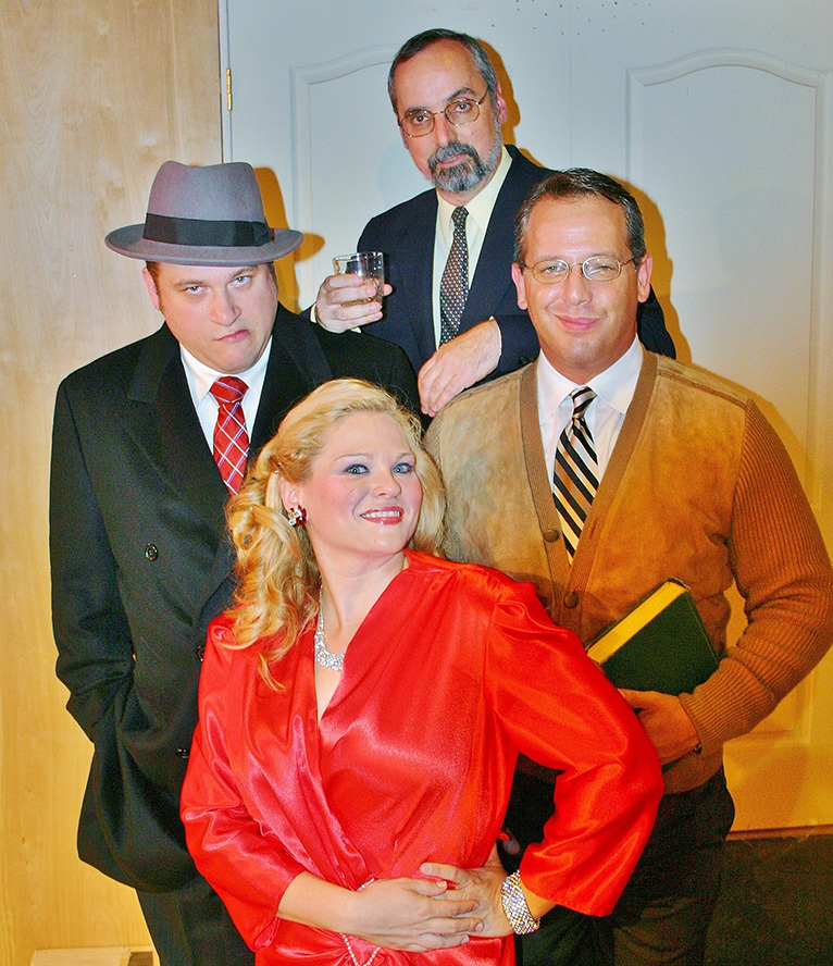 (above l-r) Matt Lafargue, Joel Redmount, Joe Leo and Julie Ann Nolan appearing in CDC Theatre’s Born Yesterday.