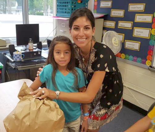 (above) Mrs. Nina Conner and Kylie DiFulvio using their senses of touch to identify the mystery item.