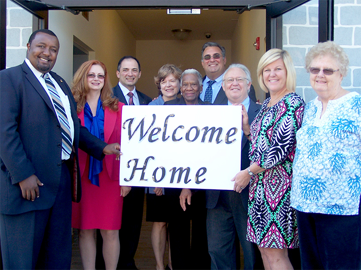 Attending the grand opening were (left to right) Mwaura Muroki, Mary Ann Beltz and Steve Vitale of Valley National Bank; Union County Freeholders Bette Jane Kowalski, Vernell Wright and Alexander Mirabella; Sid Blanchard, CAU executive director; Fanwood Mayor Colleen Mahr; and Katherine Mitchell, Fanwood Town Council president.