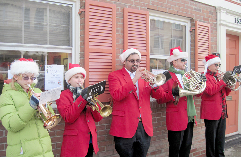 The NJWA Brass Quintet will stroll the Westfield business district to entertain holiday shoppers and visitors. (above) Margaret Schantz, Florian Schantz, Rup Chattopadhyay, Dr. Ted Schlosberg and Lowell Schantz.
