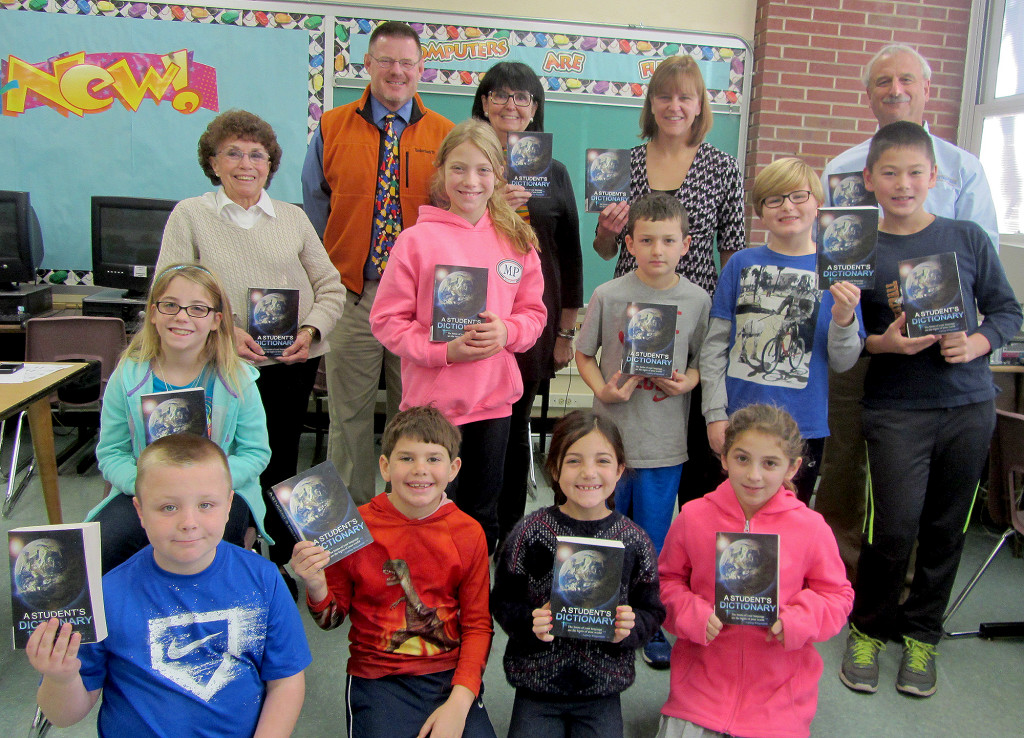 (above l-r) Students and Pam Steiner, Principal Jonathan Morisseau, Linda Sausville, Tiffany Escott, and Alan Feigenbaum.