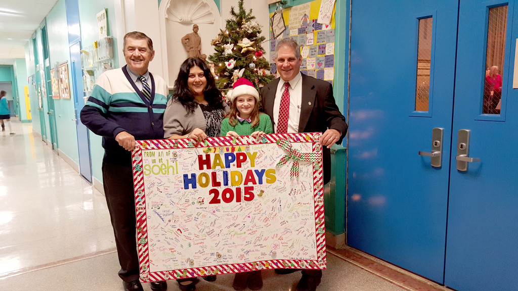 (right, r-l) Greg Martucci (Vice Principal), Isabella Scocozza (Vice Principal), Joanna Kepa and Joseph Picaro (Principal).