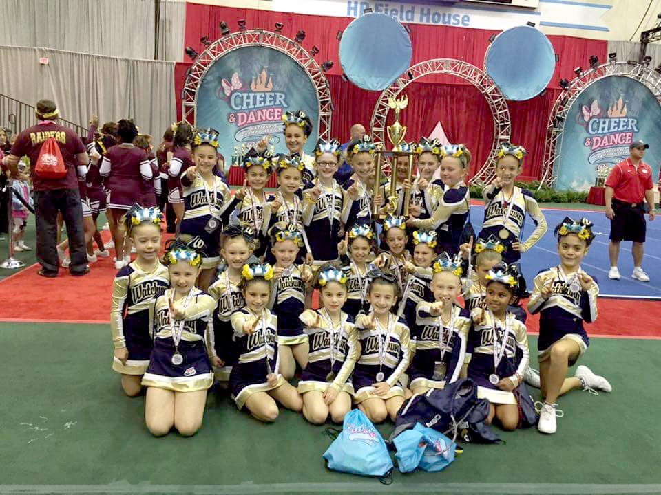(above) The WHPW 2015 Junior Pee Wee National Cheer Team after being named National Champions.