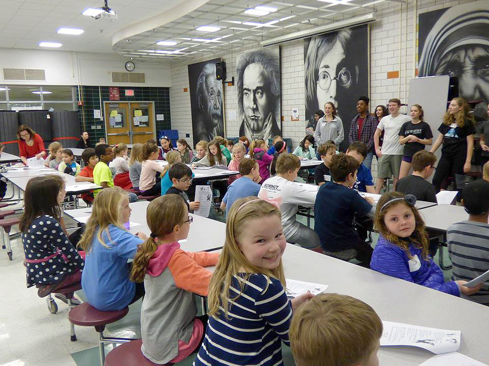 (above) Educational Outreach Team and the cast of Mary Poppins held a theatre workshop for about 50 Summit elementary students last week.