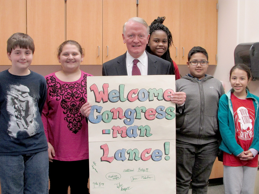 (above) Congressman Leonard Lance poses with members of Somerset Intermediate School's Student Council.