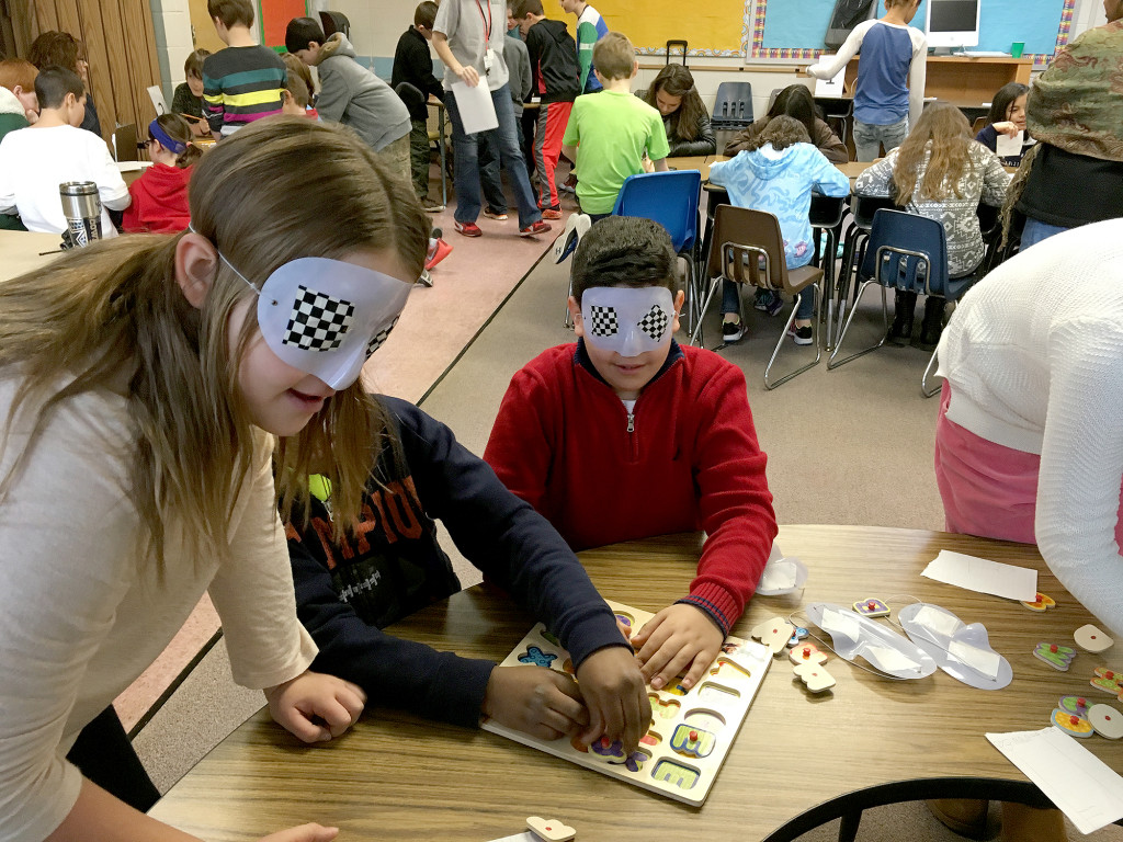 (above) An activity simulating visual impairments.