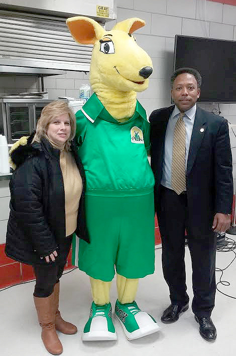 (above, l-r) Councilwoman Michele Yamakaitis, PG the Kangaroo, and Mayor Armstead.