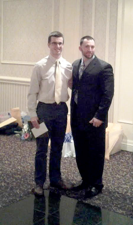 (above) Head Football Coach Anthony DelConte presents Anthony Rizzuto with Century 21 JRS Academic Achievement Award.
