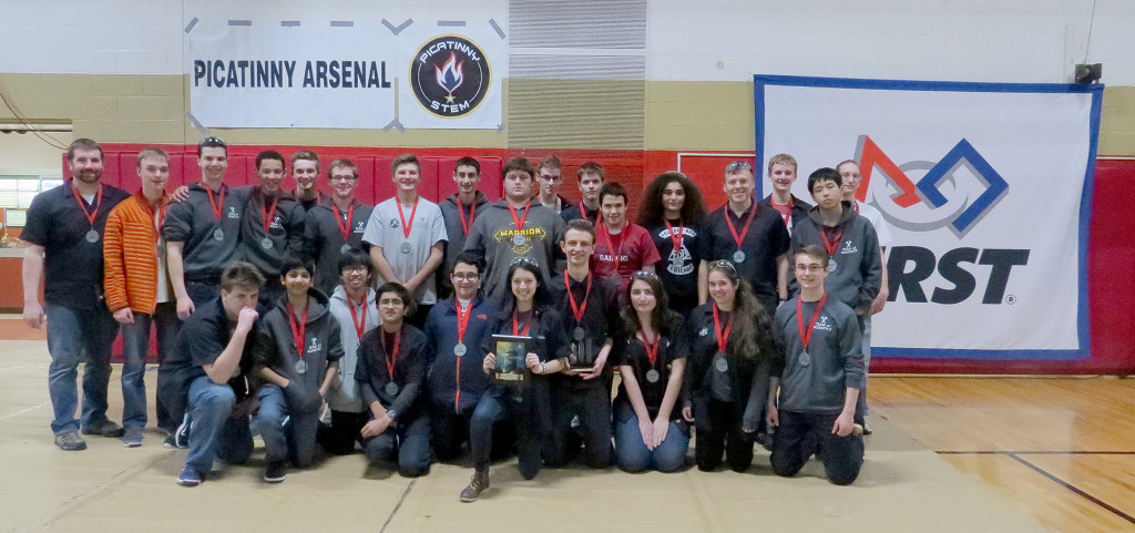 (above, back, l-r) Team 41, with their award medals from the Mt. Olive competition: Peter Ponzio (faculty adviser), Joshua Schmidt, Matthew Battipaglia, Brandon Harris, Julian Bisci, Oscar Johansson, Griffith Humphrey, Sameer Howe, John O'Mullan, Anthony Rodrigues, Sean Coleman, Emanuel Savatta, Burcak Coskun, Joshua Gallic, Tyler Kocmond, Matthew Guo, Garrett Dicken (industry mentor) (front, l-r): Jonathan Soldan, Prateek Humane, Julian Lioanag, Neelay Trivedi, Giovanni Savatta, Claire Barrameda, David Schlingloff, Eva Teplitsky, Nicole Regimbal, Derek Prestera.