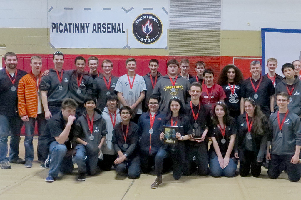 (above, back, l-r) Team 41, with their award medals from the Mt. Olive competition: Peter Ponzio (faculty adviser), Joshua Schmidt, Matthew Battipaglia, Brandon Harris, Julian Bisci, Oscar Johansson, Griffith Humphrey, Sameer Howe, John O'Mullan, Anthony Rodrigues, Sean Coleman, Emanuel Savatta, Burcak Coskun, Joshua Gallic, Tyler Kocmond, Matthew Guo, Garrett Dicken (industry mentor)(front, l-r): Jonathan Soldan, Prateek Humane, Julian Lioanag, Neelay Trivedi, Giovanni Savatta, Claire Barrameda, David Schlingloff, Eva Teplitsky, Nicole Regimbal, Derek Prestera.