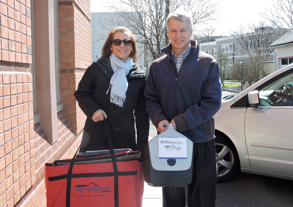 (above, l-r) Meals on Wheels volunteer Rachel Patar of Mountainside and Mountainside Councilman Glenn Mortimer delivered meals to older residents of Mountainside on Wednesday, April 6. They participated in the celebrating SAGE Meals on Wheels 50th Anniversary and Meals on Wheels America’s “March For Meals” campaign, which is coordinated by SAGE Eldercare in Summit. On a daily basis, SAGE volunteers deliver meals and check in on approximately 120 older residents in parts of Union, Essex, and Morris Counties. For more information on the program, call 908.273.5554 or visit https://www.sageeldercare.org/.