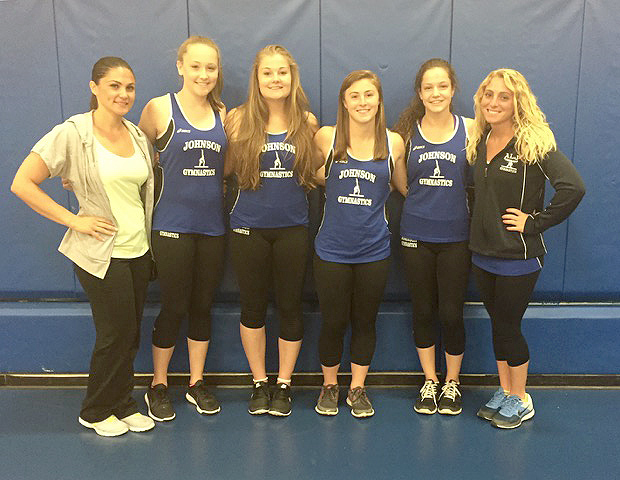 (above l-r) The Arthur L. Johnson Gymnastic Team Ashley Tenpenny, Lindsey Becker, Lauren DeMille, Gina Ferdinandi, Angela Pieros, Brianna Ferdinandi.
