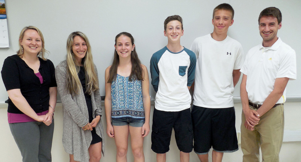(above, l-r) Among the students and coaches who attended are Assistant Coach of Boys and Girls Cross Country Cara Yuknis, Head Girls Cross Country Coach Gena Pinto, incoming freshman Alyssa Blocker of Stirling, incoming freshman Reecie Kirchofer of Green Brook Township, sophomore Robert Fippinger of Warren Township, and Head Boys Cross Country Coach Dominic Tasco.