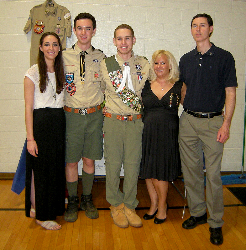 (above l-r) Rob Pilsbury's during his Eagle Court of Honor held at Mt. Horeb school on Monday, May 23rd with his family - sister Shannon, brother Brady, (Rob), mom Christine and dad Bob.