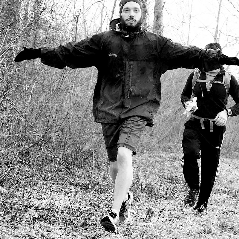 (above) Jeffrey Dimaggio crossing the finish line of a twenty-four hour race in the brisk weather in November 2015. He next ran a five-day race in the one hundred degree heat of Tennessee.
