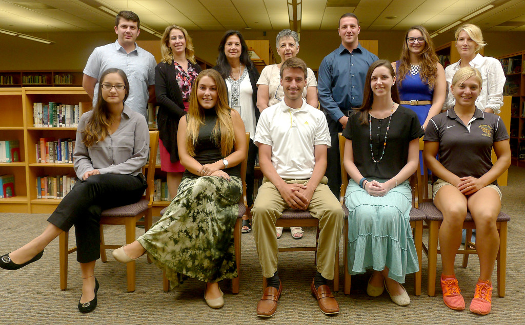 (above, sitting, l-r) Italian Teacher Tyana Truong, Instructional Aides Dorian Papianni and Dominic Tasco, Dance Teacher Annanda Carmody, and Athletic trainer Michelle Armonda; (standing, l-r) Instructional Aide Bryan Hardy, French Teacher Maria Tombalakian, School Nurse Angela Valerio, Math teacher Barbara Stauber, Special Education Teacher James Huff, Physics Teacher Jordan Back, and English Teacher Christine Kirby. (not in the photo) Instrumental Music Teacher\Band Director Paul McCullen, English Supervisor James Aquavia, Spanish Teacher Lisa Scherzer, Media Center Specialist Scott Keele, LDT-C Linda Zawisha, and Instructional Aide John “Jack” Beckert.