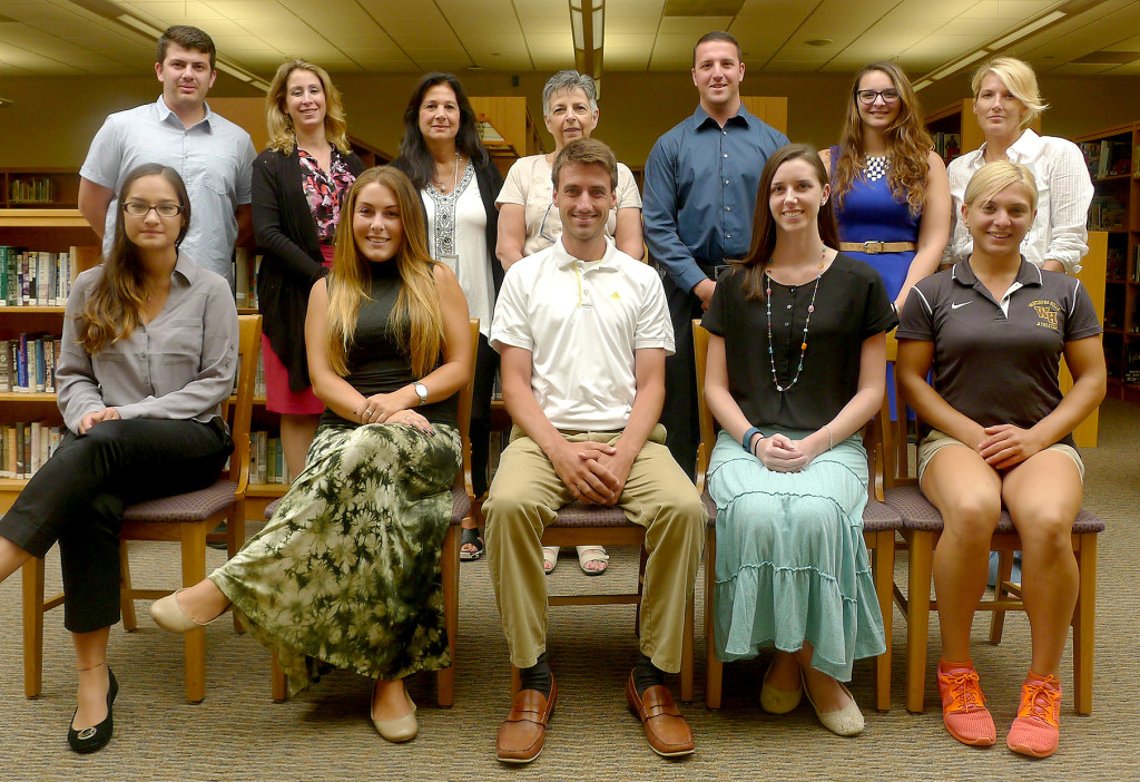 (above, sitting, l-r) Italian Teacher Tyana Truong, Instructional Aides Dorian Papianni and Dominic Tasco, Dance Teacher Annanda Carmody, and Athletic trainer Michelle Armonda; (standing, l-r) Instructional Aide Bryan Hardy, French Teacher Maria Tombalakian, School Nurse Angela Valerio, Math teacher Barbara Stauber, Special Education Teacher James Huff, Physics Teacher Jordan Back, and English Teacher Christine Kirby. (not in the photo) Instrumental Music Teacher\Band Director Paul McCullen, English Supervisor James Aquavia, Spanish Teacher Lisa Scherzer, Media Center Specialist Scott Keele, LDT-C Linda Zawisha, and Instructional Aide John “Jack” Beckert.